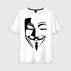 Женская футболка хлопок Oversize с принтом Вендетта маска в Петрозаводске, 100% хлопок | свободный крой, круглый ворот, спущенный рукав, длина до линии бедер
 | вендета | вендетта | вендетта маска | маска | натали портман | революция | хьюго уивинг | человек в маске