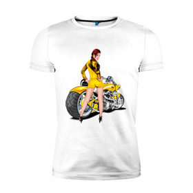 Мужская футболка премиум с принтом The excellent bike & sexy girl (2) в Петрозаводске, 92% хлопок, 8% лайкра | приталенный силуэт, круглый вырез ворота, длина до линии бедра, короткий рукав | байк | девушка | для байкеров | красивая девушка | мото | мотоцикл | супер мотоцикл | супермотоцикл