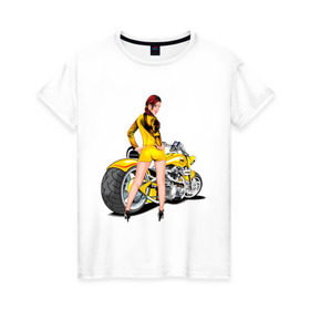 Женская футболка хлопок с принтом The excellent bike & sexy girl (2) в Петрозаводске, 100% хлопок | прямой крой, круглый вырез горловины, длина до линии бедер, слегка спущенное плечо | байк | девушка | для байкеров | красивая девушка | мото | мотоцикл | супер мотоцикл | супермотоцикл