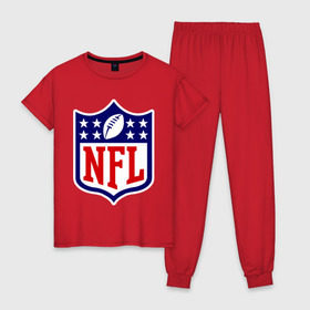 Женская пижама хлопок с принтом NFL в Петрозаводске, 100% хлопок | брюки и футболка прямого кроя, без карманов, на брюках мягкая резинка на поясе и по низу штанин | американский футбол | регби