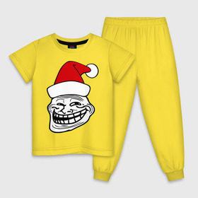 Детская пижама хлопок с принтом Trollface в колпаке в Петрозаводске, 100% хлопок |  брюки и футболка прямого кроя, без карманов, на брюках мягкая резинка на поясе и по низу штанин
 | Тематика изображения на принте: troll face | колпак | новогодний | новый год | рожа | тролл фейс | тролль | тролфейс | троль