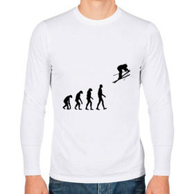 Мужской лонгслив хлопок с принтом Эволюция лыжник в Петрозаводске, 100% хлопок |  | гора | горные лыжи | зимний спорт | лыжник | лыжный спорт | трассы | шерегеш | эволюция | экстремальный спорт | экстрим