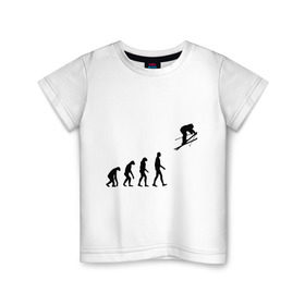 Детская футболка хлопок с принтом Эволюция лыжник в Петрозаводске, 100% хлопок | круглый вырез горловины, полуприлегающий силуэт, длина до линии бедер | гора | горные лыжи | зимний спорт | лыжник | лыжный спорт | трассы | шерегеш | эволюция | экстремальный спорт | экстрим