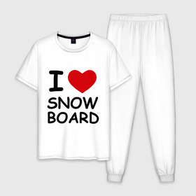 Мужская пижама хлопок с принтом Я люблю сноуборд в Петрозаводске, 100% хлопок | брюки и футболка прямого кроя, без карманов, на брюках мягкая резинка на поясе и по низу штанин
 | Тематика изображения на принте: борд | доска | зимний спорт | сноуборд | сноубординг | сноубордист | трассы | экстремальный спорт | экстрим | я люблю