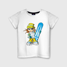 Детская футболка хлопок с принтом Сноугел синий (7) в Петрозаводске, 100% хлопок | круглый вырез горловины, полуприлегающий силуэт, длина до линии бедер | extreme | girl | snowboard | девочка | зимние виды | катание | снег | сноуборд | сноубордист | трасса | экстрим