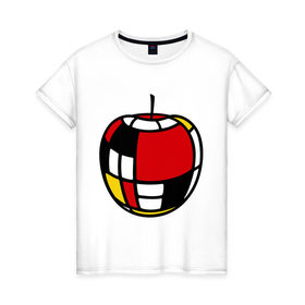 Женская футболка хлопок с принтом Яблоко в Петрозаводске, 100% хлопок | прямой крой, круглый вырез горловины, длина до линии бедер, слегка спущенное плечо | витраж | квадратики | кусочки | мозаика | фрукт | цветное | яблоко | яблочко
