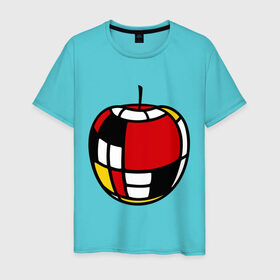 Мужская футболка хлопок с принтом Яблоко в Петрозаводске, 100% хлопок | прямой крой, круглый вырез горловины, длина до линии бедер, слегка спущенное плечо. | витраж | квадратики | кусочки | мозаика | фрукт | цветное | яблоко | яблочко