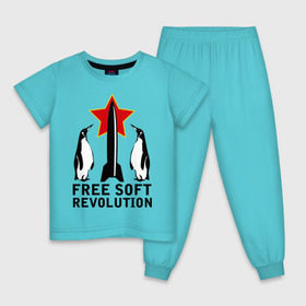 Детская пижама хлопок с принтом Free Soft Revolution(2) в Петрозаводске, 100% хлопок |  брюки и футболка прямого кроя, без карманов, на брюках мягкая резинка на поясе и по низу штанин
 | Тематика изображения на принте: free soft | linux | админские | бесплатный софт | для админов | линукс | пингвины | сисадминам | фри софт