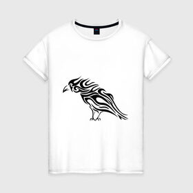 Женская футболка хлопок с принтом Ворон (Raven) в Петрозаводске, 100% хлопок | прямой крой, круглый вырез горловины, длина до линии бедер, слегка спущенное плечо | ворон | ворон тату | ворон трайбл | ворона | ворона трайбл | черная ворона | черная птица | черный ворон