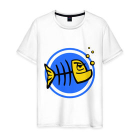 Мужская футболка хлопок с принтом Рыба (1) в Петрозаводске, 100% хлопок | прямой крой, круглый вырез горловины, длина до линии бедер, слегка спущенное плечо. | скелет