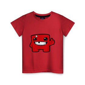 Детская футболка хлопок с принтом Super Meat Boy в Петрозаводске, 100% хлопок | круглый вырез горловины, полуприлегающий силуэт, длина до линии бедер | meatboy