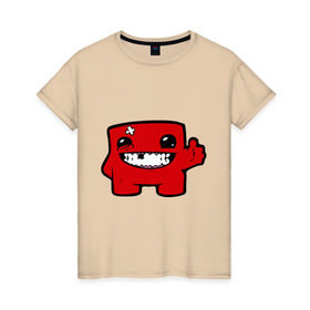 Женская футболка хлопок с принтом Super Meat Boy в Петрозаводске, 100% хлопок | прямой крой, круглый вырез горловины, длина до линии бедер, слегка спущенное плечо | meatboy