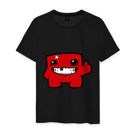 Мужская футболка хлопок с принтом Super Meat Boy в Петрозаводске, 100% хлопок | прямой крой, круглый вырез горловины, длина до линии бедер, слегка спущенное плечо. | Тематика изображения на принте: meatboy