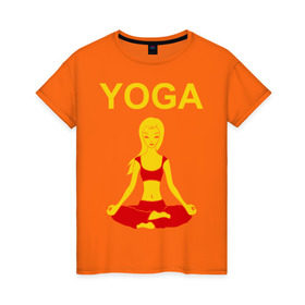 Женская футболка хлопок с принтом yoga в Петрозаводске, 100% хлопок | прямой крой, круглый вырез горловины, длина до линии бедер, слегка спущенное плечо | yoga | девушка | здоровый образ жизни | зож | йога | кундалини | медитация | фитнес