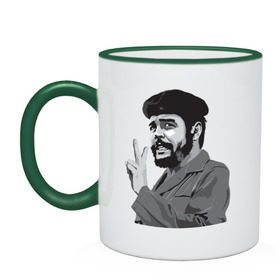 Кружка двухцветная с принтом Peace Che Guevara в Петрозаводске, керамика | объем — 330 мл, диаметр — 80 мм. Цветная ручка и кайма сверху, в некоторых цветах — вся внутренняя часть | че гевара
