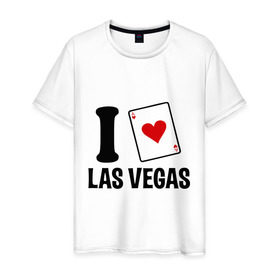 Мужская футболка хлопок с принтом I Love Las Vegas в Петрозаводске, 100% хлопок | прямой крой, круглый вырез горловины, длина до линии бедер, слегка спущенное плечо. | Тематика изображения на принте: i love | азартные игры | америка | вегас | казино | карты | колода | лас | рулетка | туз