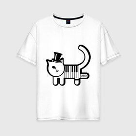 Женская футболка хлопок Oversize с принтом Полоска в Петрозаводске, 100% хлопок | свободный крой, круглый ворот, спущенный рукав, длина до линии бедер
 | кот | котенок | котик | кошечка | кошка | кошка пианино | пианино