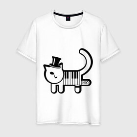 Мужская футболка хлопок с принтом Полоска в Петрозаводске, 100% хлопок | прямой крой, круглый вырез горловины, длина до линии бедер, слегка спущенное плечо. | кот | котенок | котик | кошечка | кошка | кошка пианино | пианино