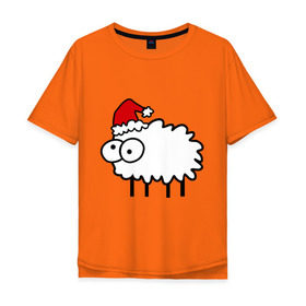 Мужская футболка хлопок Oversize с принтом Новогодний бараш в Петрозаводске, 100% хлопок | свободный крой, круглый ворот, “спинка” длиннее передней части | баран | бараш | бараш в шапке | барашек | новый год | овечка