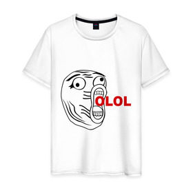 Мужская футболка хлопок с принтом OLOLO в Петрозаводске, 100% хлопок | прямой крой, круглый вырез горловины, длина до линии бедер, слегка спущенное плечо. | интернет мемы | интернет приколы | кричащая рожа | мемы | мемы интернета | ололо | ололошка | рожа