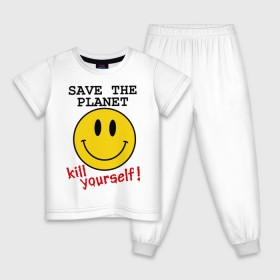 Детская пижама хлопок с принтом Kill yourself в Петрозаводске, 100% хлопок |  брюки и футболка прямого кроя, без карманов, на брюках мягкая резинка на поясе и по низу штанин
 | земля | планета | планету | себя | смайл | смайлик | спаси | убей | убейся | улыбочка