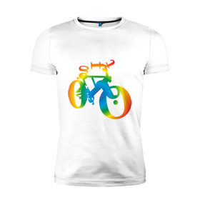 Мужская футболка премиум с принтом Велобуквы полноцвет в Петрозаводске, 92% хлопок, 8% лайкра | приталенный силуэт, круглый вырез ворота, длина до линии бедра, короткий рукав | алфавит | буквы | велосипед