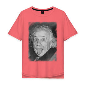 Мужская футболка хлопок Oversize с принтом Энштейн язык в Петрозаводске, 100% хлопок | свободный крой, круглый ворот, “спинка” длиннее передней части | einstein | высунутый язык | знаменитость | знаменитые личности | ученый | физик | эйнштейн | язык