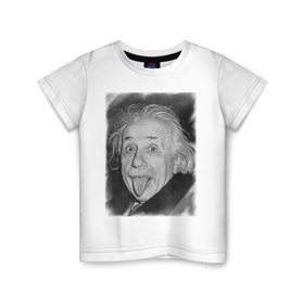 Детская футболка хлопок с принтом Энштейн язык в Петрозаводске, 100% хлопок | круглый вырез горловины, полуприлегающий силуэт, длина до линии бедер | einstein | высунутый язык | знаменитость | знаменитые личности | ученый | физик | эйнштейн | язык