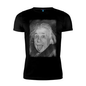 Мужская футболка премиум с принтом Энштейн язык в Петрозаводске, 92% хлопок, 8% лайкра | приталенный силуэт, круглый вырез ворота, длина до линии бедра, короткий рукав | einstein | высунутый язык | знаменитость | знаменитые личности | ученый | физик | эйнштейн | язык