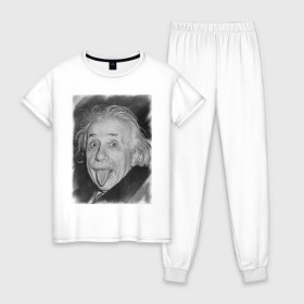 Женская пижама хлопок с принтом Энштейн язык в Петрозаводске, 100% хлопок | брюки и футболка прямого кроя, без карманов, на брюках мягкая резинка на поясе и по низу штанин | einstein | высунутый язык | знаменитость | знаменитые личности | ученый | физик | эйнштейн | язык