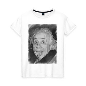 Женская футболка хлопок с принтом Энштейн язык в Петрозаводске, 100% хлопок | прямой крой, круглый вырез горловины, длина до линии бедер, слегка спущенное плечо | einstein | высунутый язык | знаменитость | знаменитые личности | ученый | физик | эйнштейн | язык