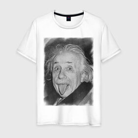 Мужская футболка хлопок с принтом Энштейн язык в Петрозаводске, 100% хлопок | прямой крой, круглый вырез горловины, длина до линии бедер, слегка спущенное плечо. | einstein | высунутый язык | знаменитость | знаменитые личности | ученый | физик | эйнштейн | язык