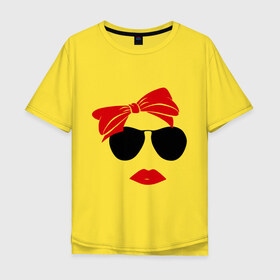 Мужская футболка хлопок Oversize с принтом Vintage в Петрозаводске, 100% хлопок | свободный крой, круглый ворот, “спинка” длиннее передней части | Тематика изображения на принте: бант | винтаж | губы | девушка | лицо | очки | помада