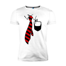 Мужская футболка премиум с принтом галстук работника в Петрозаводске, 92% хлопок, 8% лайкра | приталенный силуэт, круглый вырез ворота, длина до линии бедра, короткий рукав | воротник | карман | костюм | офис | работа | работать | рубашка | ручка | сотрудник