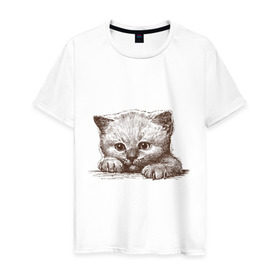 Мужская футболка хлопок с принтом Самый милый котёнок в Петрозаводске, 100% хлопок | прямой крой, круглый вырез горловины, длина до линии бедер, слегка спущенное плечо. | домашние животные | кот | котенок | котик | коты | кошка | кошки | милый котенок