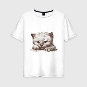 Женская футболка хлопок Oversize с принтом Самый милый котёнок в Петрозаводске, 100% хлопок | свободный крой, круглый ворот, спущенный рукав, длина до линии бедер
 | домашние животные | кот | котенок | котик | коты | кошка | кошки | милый котенок