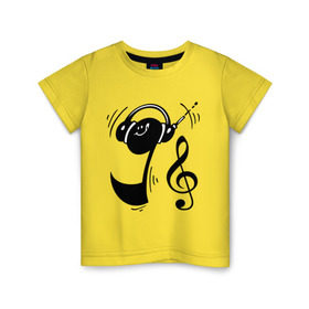 Детская футболка хлопок с принтом Позитивная нота в Петрозаводске, 100% хлопок | круглый вырез горловины, полуприлегающий силуэт, длина до линии бедер | меломн | музыка | наушники | нота | нотка | нотка в наушниках | ноты | плеер | позитив