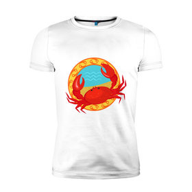 Мужская футболка премиум с принтом Крутой зодиак - Рак в Петрозаводске, 92% хлопок, 8% лайкра | приталенный силуэт, круглый вырез ворота, длина до линии бедра, короткий рукав | знаки зодиака | зодиак | рак | раки