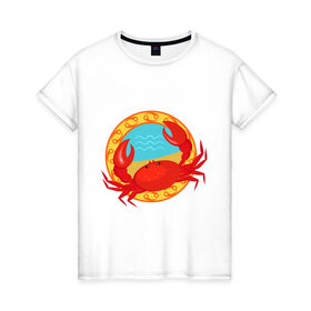 Женская футболка хлопок с принтом Крутой зодиак - Рак в Петрозаводске, 100% хлопок | прямой крой, круглый вырез горловины, длина до линии бедер, слегка спущенное плечо | знаки зодиака | зодиак | рак | раки