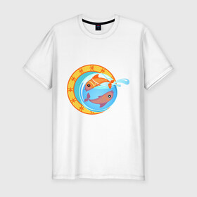 Мужская футболка премиум с принтом Крутой зодиак - Рыбы в Петрозаводске, 92% хлопок, 8% лайкра | приталенный силуэт, круглый вырез ворота, длина до линии бедра, короткий рукав | знаки зодиака | зодиак | рыба | рыбка | рыбы
