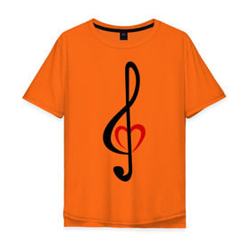 Мужская футболка хлопок Oversize с принтом Скрипичный ключ сердце в Петрозаводске, 100% хлопок | свободный крой, круглый ворот, “спинка” длиннее передней части | музыка | ноты | сердце | скрипичный ключ
