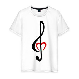 Мужская футболка хлопок с принтом Скрипичный ключ сердце в Петрозаводске, 100% хлопок | прямой крой, круглый вырез горловины, длина до линии бедер, слегка спущенное плечо. | Тематика изображения на принте: музыка | ноты | сердце | скрипичный ключ