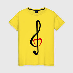 Женская футболка хлопок с принтом Скрипичный ключ сердце в Петрозаводске, 100% хлопок | прямой крой, круглый вырез горловины, длина до линии бедер, слегка спущенное плечо | музыка | ноты | сердце | скрипичный ключ