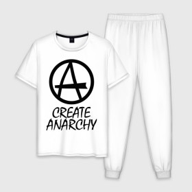 Мужская пижама хлопок с принтом Create anarchy в Петрозаводске, 100% хлопок | брюки и футболка прямого кроя, без карманов, на брюках мягкая резинка на поясе и по низу штанин
 | Тематика изображения на принте: heavy metal | metal | muse | pank | punk | rock | trash metal | альтернатива | анархия | квартет | лица | метал | панк | рок | рок группа | рок группы | трэш метал | хеви метал
