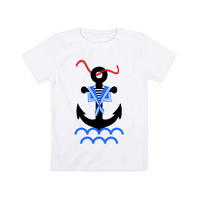Детская футболка хлопок с принтом морской якорь в Петрозаводске, 100% хлопок | круглый вырез горловины, полуприлегающий силуэт, длина до линии бедер | волны | канат | капитан | катер | корабль | море | моряк | плавание | порт | пристань | река | судоходный | тельняшка