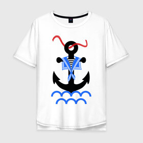 Мужская футболка хлопок Oversize с принтом морской якорь в Петрозаводске, 100% хлопок | свободный крой, круглый ворот, “спинка” длиннее передней части | волны | канат | капитан | катер | корабль | море | моряк | плавание | порт | пристань | река | судоходный | тельняшка
