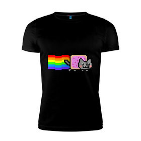 Мужская футболка премиум с принтом Nyan Cat в Петрозаводске, 92% хлопок, 8% лайкра | приталенный силуэт, круглый вырез ворота, длина до линии бедра, короткий рукав | nyan cat | интернет приколы | кошка | нян кэт