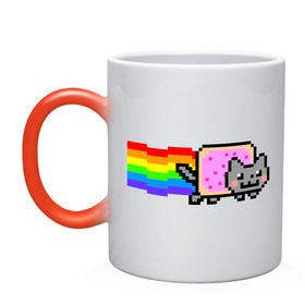 Кружка хамелеон с принтом Nyan Cat в Петрозаводске, керамика | меняет цвет при нагревании, емкость 330 мл | nyan cat | интернет приколы | кошка | нян кэт