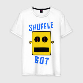 Мужская футболка хлопок с принтом SHUFFLE BOT в Петрозаводске, 100% хлопок | прямой крой, круглый вырез горловины, длина до линии бедер, слегка спущенное плечо. | shuffle bot | бот | музыка | музыкальный автомат | робот