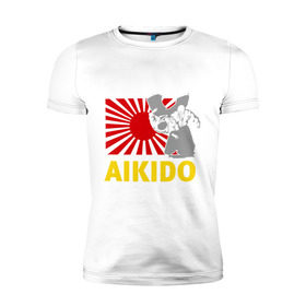 Мужская футболка премиум с принтом Айкидо флаг серый в Петрозаводске, 92% хлопок, 8% лайкра | приталенный силуэт, круглый вырез ворота, длина до линии бедра, короткий рукав | айкидо